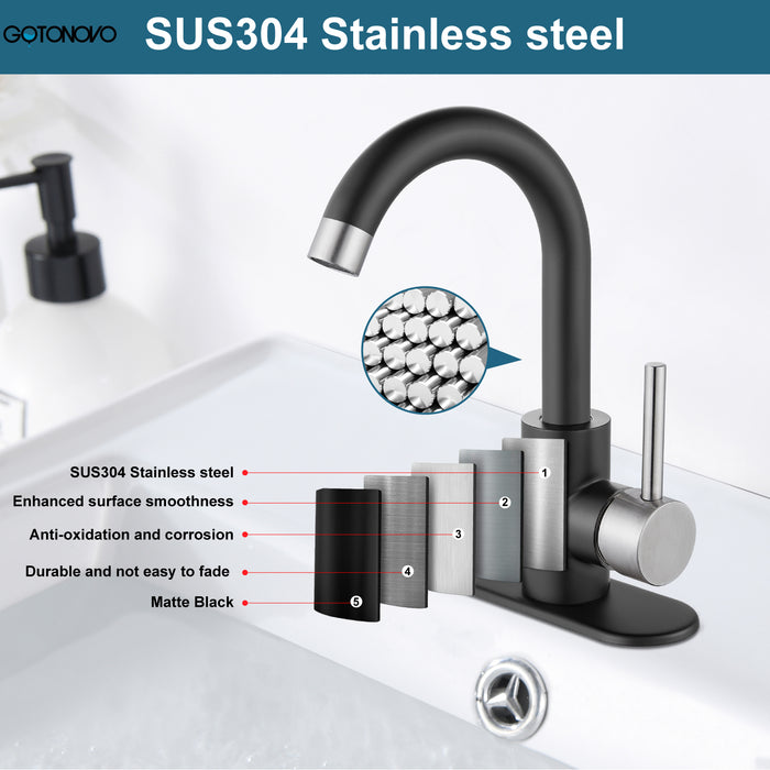 gotonovo Bathroom Sink Faucet,Single Handle Vanity Faucet Wet Bar Pre-Kitchen Farmhouse RV Faucet with Deck Plate, Watre Supply Hoses and Drain Stopper
