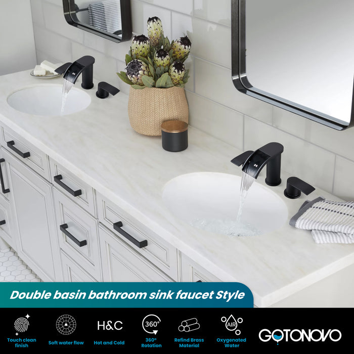 gotonovo 8 inch Waterfall Widespread Bathroom Faucet Set Bathroom Sink Faucet 3 Hole 2 Handle Vanity Lavatory Deck Mount with Pop Up Drain and Water Supply Lines