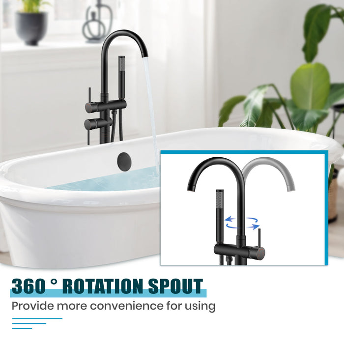 gotonovo Freestanding Tub Faucets Floor Mount Tub Filler, High Flow Free Standing Bathtub Faucet Stand Alone with Handheld Shower and Rough-in Valve,360° Swivel High-Arc Spout,SUS304