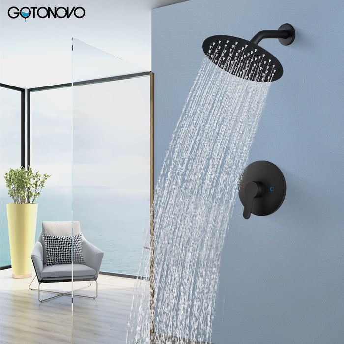 gotonovo Shower Faucet Set, Single Function Shower Trim Kit, Wall Mount 8 Inch Round Rainfall Shower Head and Handle Set, Single Handle Shower System Set Rough-in Valve