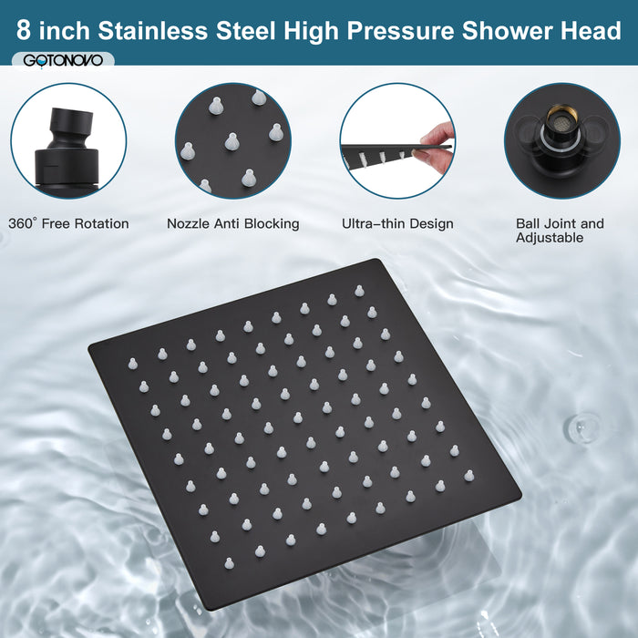 gotonovo Rain Shower System 8 Inch Square Rainfall Shower Head  Shower Faucet Tub Set with Handheld Sprayer and Waterfall Tub Spout Rough-in Valve Shower Mixer Combo