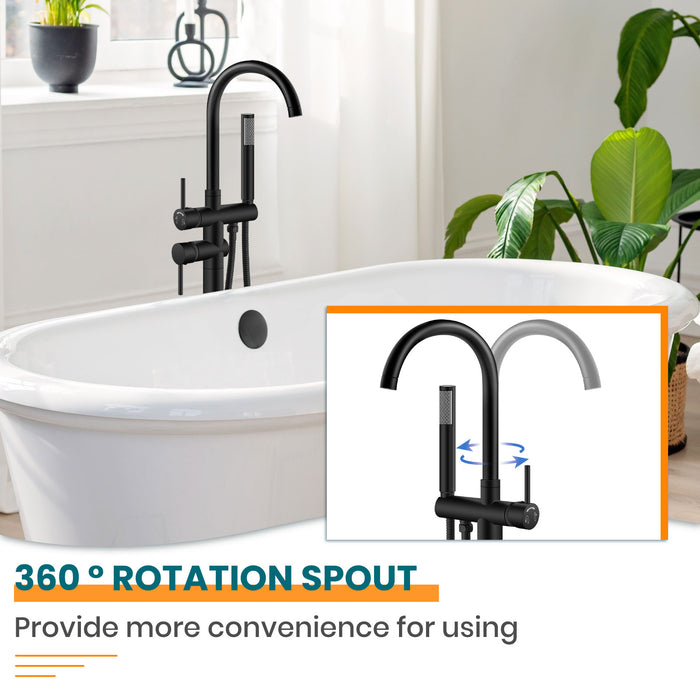gotonovo Freestanding Tub Faucets Floor Mount Tub Filler, High Flow Free Standing Bathtub Faucet Stand Alone with Handheld Shower and Rough-in Valve,360° Swivel High-Arc Spout,SUS304
