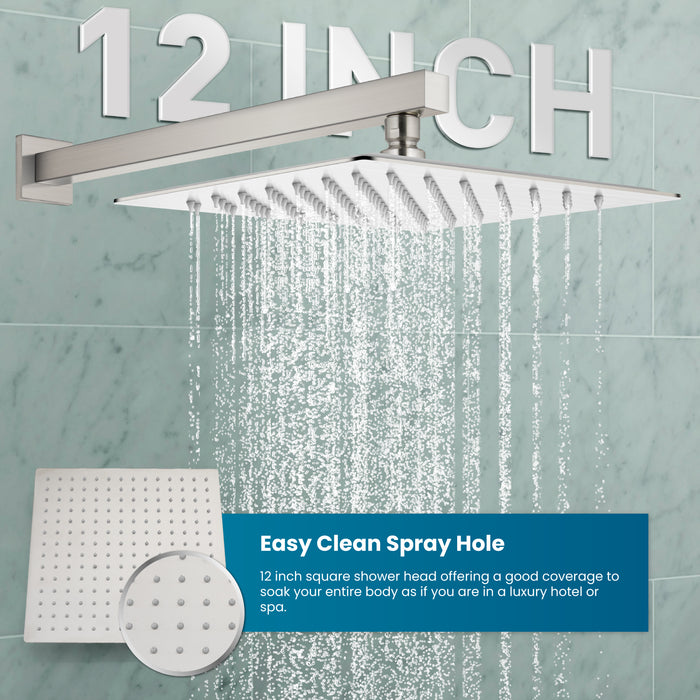 gotonovo Shower Faucet with Full Body Jets Rain Mixer 12 inch Rainfall Shower Head and Handheld Spray Combo Wall Mounted Rough-in Valve and Trim Included with 6pcs Body Message Jets