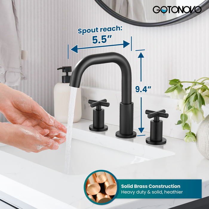 gotonovo 8 inch Widespread 3 Hole Bathroom Sink Faucet,2 Cross Handle Vanity Faucet Deck Mount Basin for Bathroom Sink 360° Swivel Spout with Pop Up Drain
