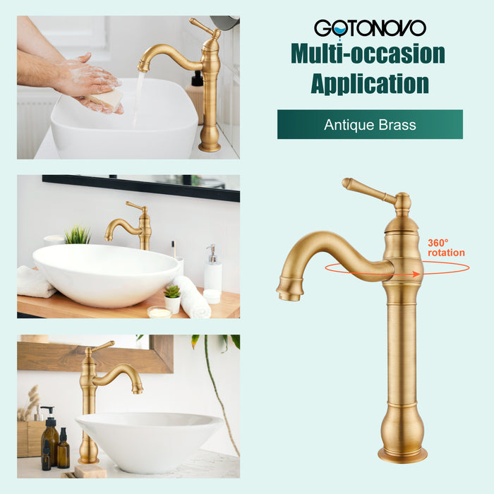 gotonovo Bathroom Sink Faucet Brass Bathroom Faucet Single Hole One Handle with Overflow Pop Up Drain Assembly Deck Mount Lavatory Vanity Mixer Tap with Panel