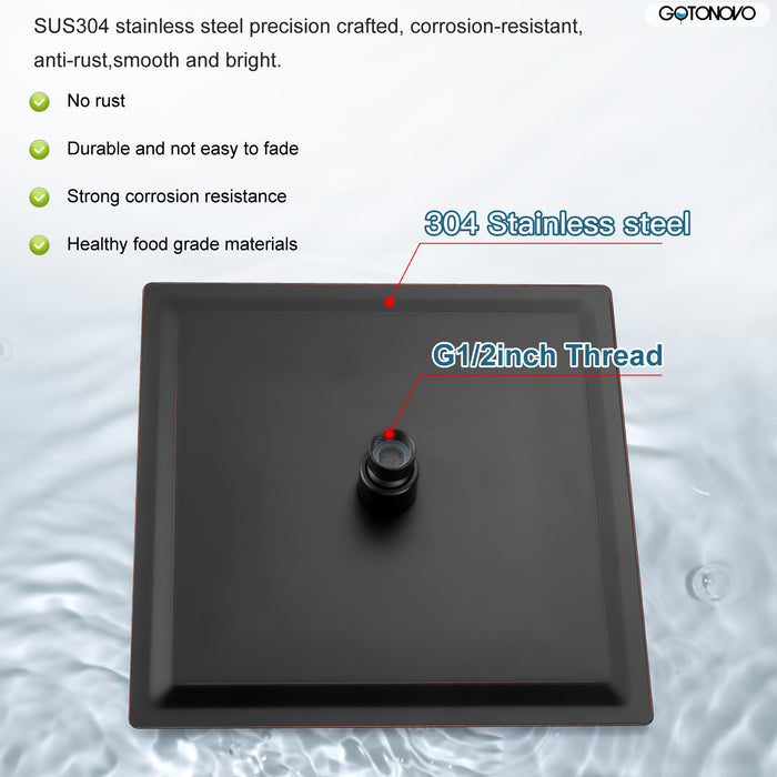 gotonovo wandmontage douchekraan regendouchesysteemset 8 inch vierkante hogedrukdouchekop met trim en handsproeier Ruwe klepbehuizing inbegrepen Mixer Douchecombinatieset Badkamer 