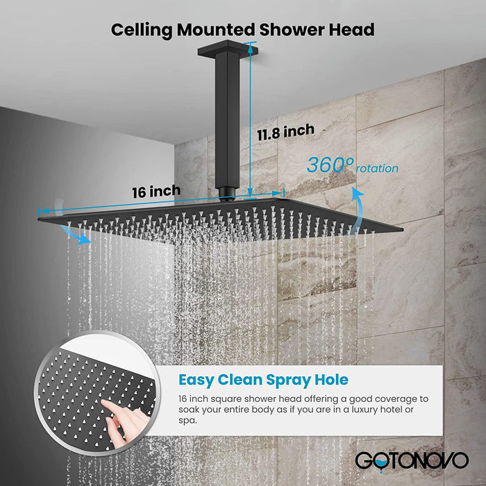 gotonovo Ceiling Mount Rainfall Shower System with Square Shower Head with Handheld shower and Pressure Balance Shower Valve Kit Luxury Rain Mixer Shower Combo Set Bathroom