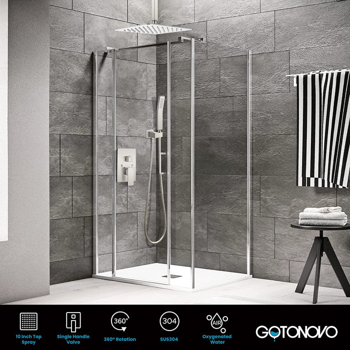 gotonovo Ceiling Mount Rainfall Shower System with Square Shower Head with Handheld shower and Pressure Balance Shower Valve Kit Luxury Rain Mixer Shower Combo Set Bathroom