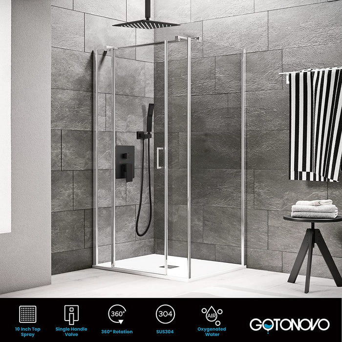 gotonovo Ceiling Mount Rainfall Shower System with Square Shower Head with Handheld shower and Pressure Balance Shower Valve Kit Luxury Rain Mixer Shower Combo Set Bathroom
