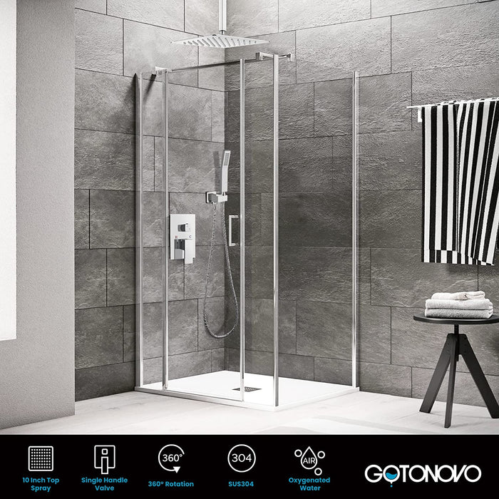 gotonovo Ceiling Mount Rainfall Shower System with Square Shower Head with Handheld shower and Pressure Balance Shower Valve Kit Luxury Rain Mixer Shower Combo Set Bathroom