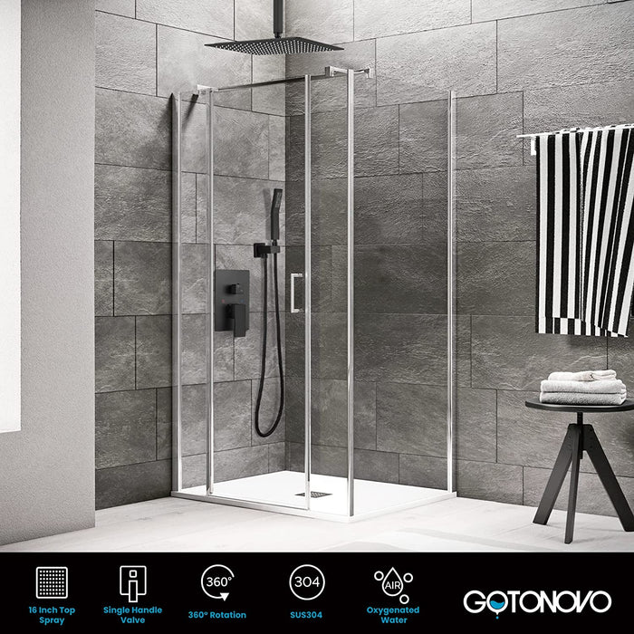 gotonovo Ceiling Mount Rainfall Shower System with Square Shower Head with Handheld shower and Pressure Balance Shower Valve Kit Luxury Rain Mixer Shower Combo Set Bathroom