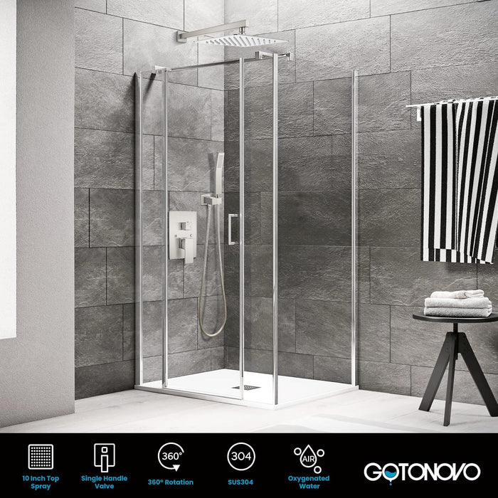 10 Inch Square Bathroom Shower Combo Set In Brushed Nickel