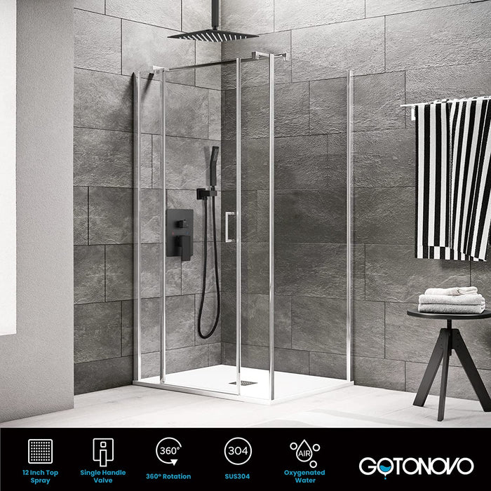 gotonovo Ceiling Mount Rainfall Shower System with Square Shower Head with Handheld shower and Pressure Balance Shower Valve Kit Luxury Rain Mixer Shower Combo Set Bathroom