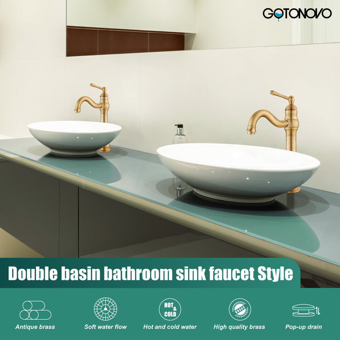 gotonovo Bathroom Sink Faucet Brass Bathroom Faucet Single Hole One Handle with Overflow Pop Up Drain Assembly Deck Mount Lavatory Vanity Mixer Tap with Panel