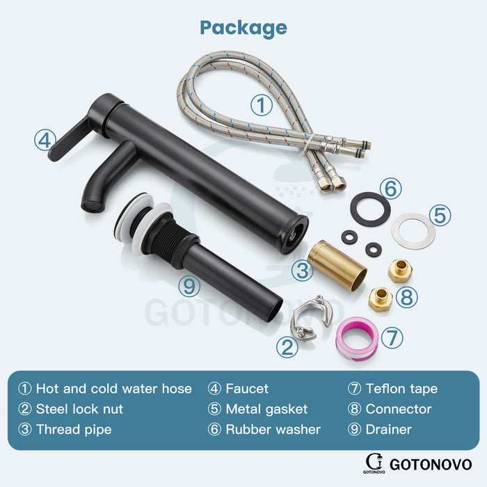 gotonovo Bathroom Vessel Sink Faucet Single Handle Lavatory Vanity Deck Mount Sink Tap with Pop Up Drain( Tall Type& Short Type)