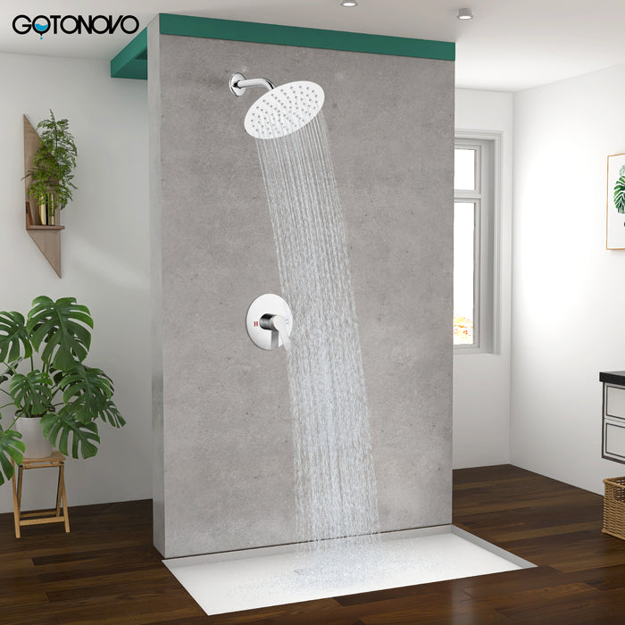gotonovo Shower Faucet Set Shower Head and Handle Set 8 Inch Round Showerhead Bathroom Rainfall Shower System Wall Mount Single Handle Shower Trim Kit with Valve