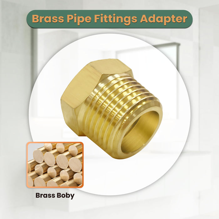 Brass Pipe Fitting 1/4 Inch Female Pipe 1/2 Inch Male Reducer Adapter Air Hose Adapter Metal Pipe Adapter 2 Pack