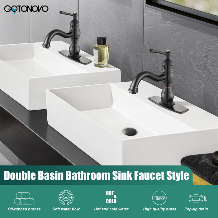 gotonovo Bathroom Sink Faucet Brass Bathroom Faucet Single Hole One Handle with Overflow Pop Up Drain Assembly Deck Mount Lavatory Vanity Mixer Tap with Panel