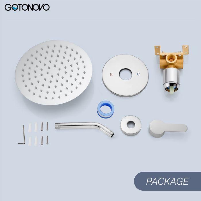 gotonovo Shower Faucet Set, Single Function Shower Trim Kit, Wall Mount 8 Inch Round Rainfall Shower Head and Handle Set, Single Handle Shower System Set Rough-in Valve