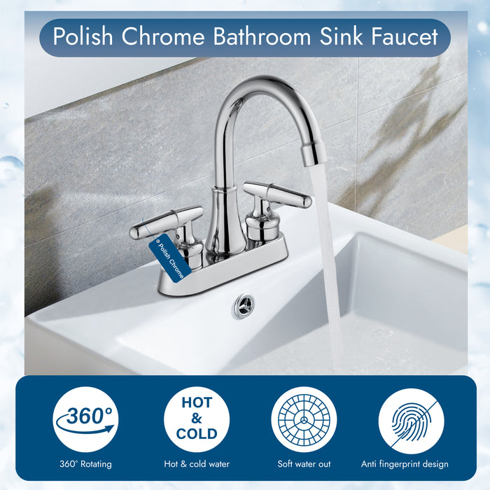 Bathroom Sink Faucet 4 Inch Centerset Lavatory Basin Mixer Tap Double Hole Two Handle Swivel Spout 360 Degree Deck Mount Vanity Vessel Faucet,Classic