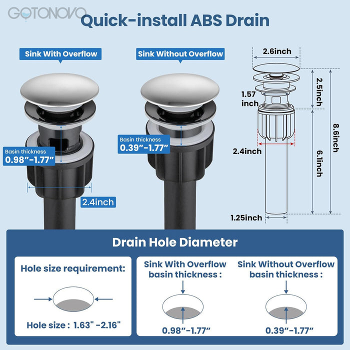 Gotonovo Waterval Badkamerkraan, Enkelgreeps Enkelgats Wastafelkraan, Rv Toilet Vessel Kraan Vanity Basin Commerciële Mengkraan met Pop-up Afvoer en Dekplaat