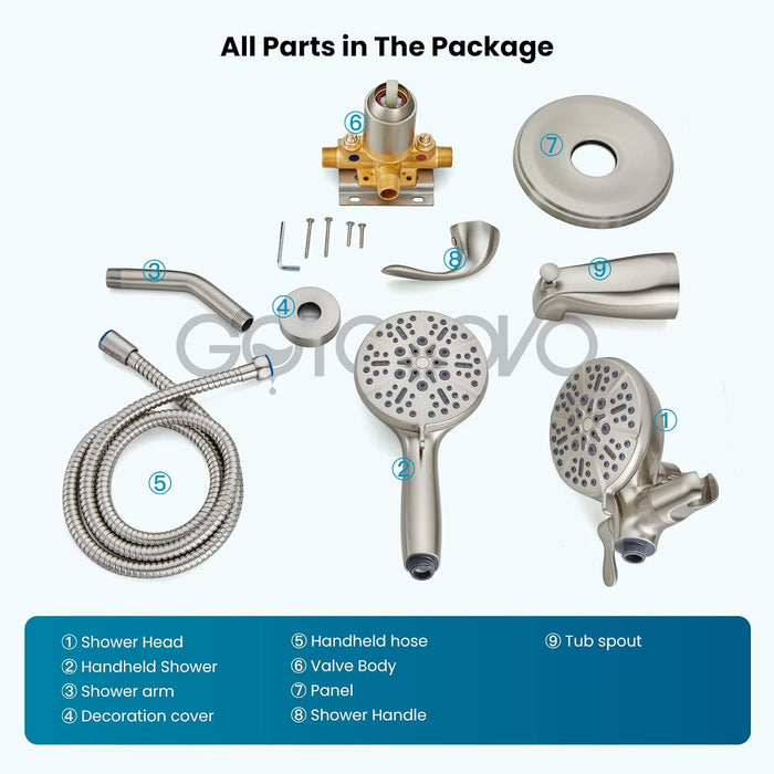 gotonovo Shower Head Combo Rain Fall Shower System with Handheld Shower and Showerhead Shower Faucet Set (Valve Included)