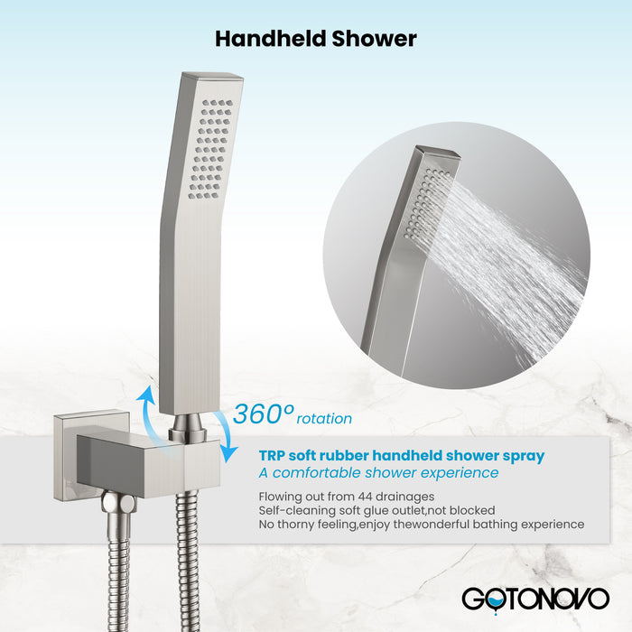 gotonovo Shower Faucet Set Push Button Diverter Rainfall Shower Head and Handheld Set Bathroom System Wall Mounted