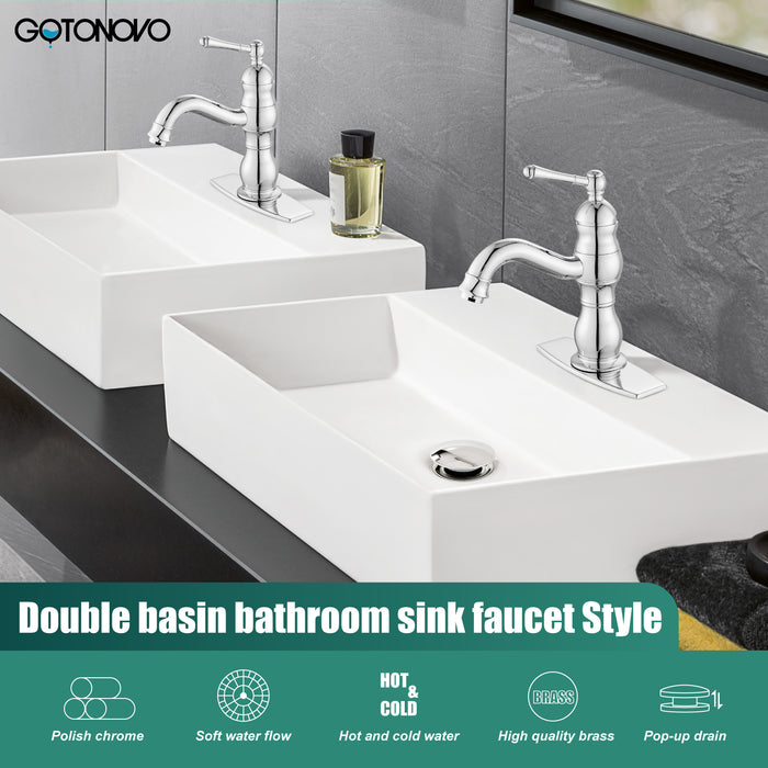 gotonovo Bathroom Sink Faucet Brass Bathroom Faucet Single Hole One Handle with Overflow Pop Up Drain Assembly Deck Mount Lavatory Vanity Mixer Tap with Panel