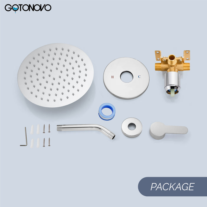 gotonovo Shower Faucet Set, Single Function Shower Trim Kit, Wall Mount 8 Inch Round Rainfall Shower Head and Handle Set, Single Handle Shower System Set Rough-in Valve