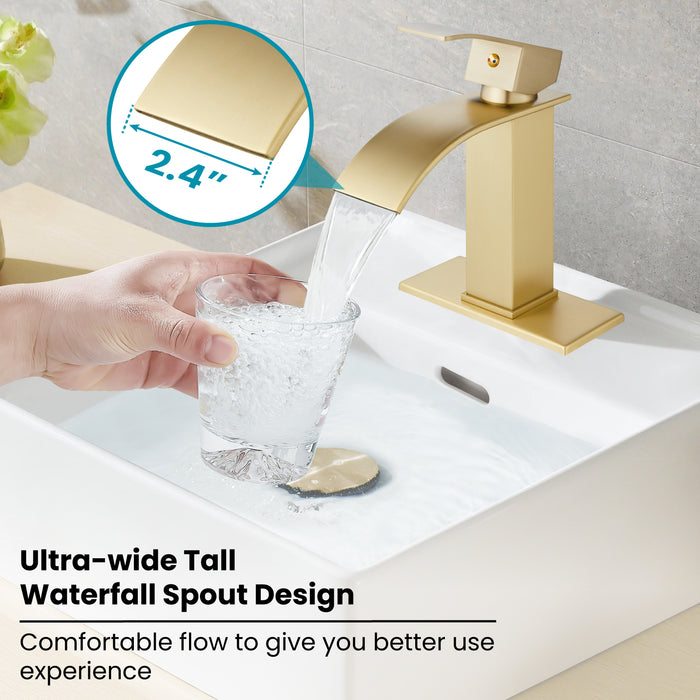 gotonovo Waterfall Bathroom Faucet,Single Handle Bathroom Faucets for Sink 1 Hole,Bathroom Sink Faucet Stainless Steel Mixer Tap Wash Basin Faucet