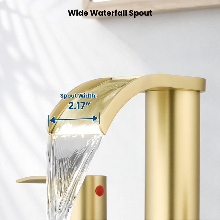 gotonovo 8 inch Waterfall Widespread Bathroom Faucet Set Bathroom Sink Faucet 3 Hole 2 Handle Vanity Lavatory Deck Mount with Pop Up Drain and Water Supply Lines