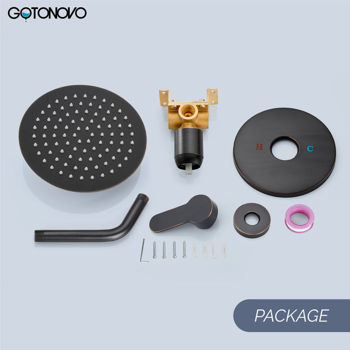gotonovo Shower Faucet Set, Single Function Shower Trim Kit, Wall Mount 8 Inch Round Rainfall Shower Head and Handle Set, Single Handle Shower System Set Rough-in Valve