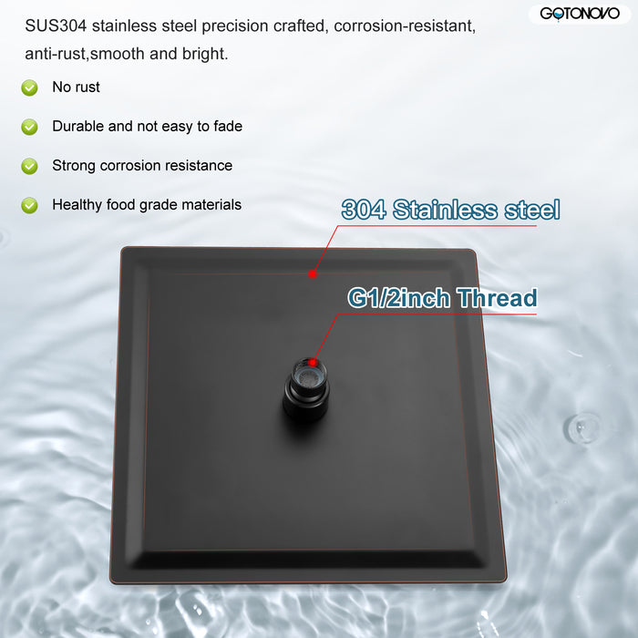 gotonovo Square 10 inch regendouchekop drukbalans douchesysteem wandgemonteerde douchekraan complete set met handsproeier inbegrepen ruw ventiellichaam en bekleding 