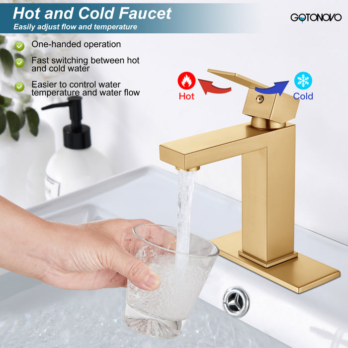 gotonovo Bathroom Sink Faucet Single Handle Stainless Steel Mixing Tap for Bathroom Sink Lavatory Vanity Sink Faucet with Pop Up Drain Stopper, Cover Plate and Water Supply Line