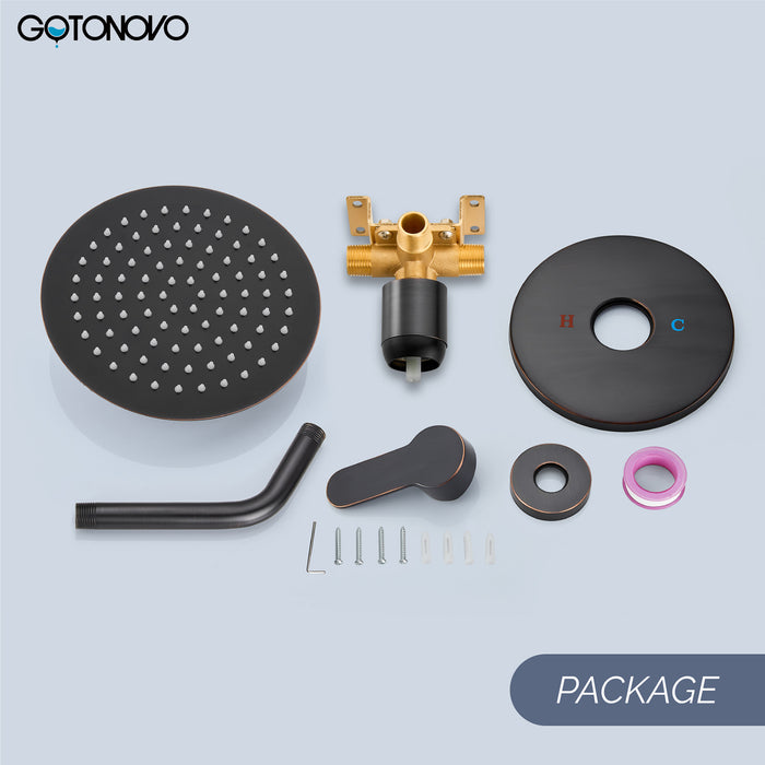 gotonovo Shower Faucet Set, Single Function Shower Trim Kit, Wall Mount 8 Inch Round Rainfall Shower Head and Handle Set, Single Handle Shower System Set Rough-in Valve