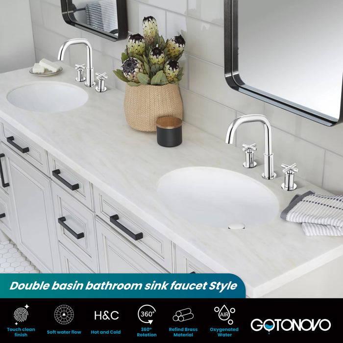 gotonovo 8 inch Widespread 3 Hole Bathroom Sink Faucet,2 Cross Handle Vanity Faucet Deck Mount Basin for Bathroom Sink 360° Swivel Spout with Pop Up Drain