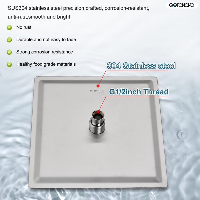 gotonovo Square 12 inch regendouchekop drukbalans douchesysteem wandgemonteerde douchekraan complete set met handsproeier inbegrepen ruw ventiellichaam en bekleding 