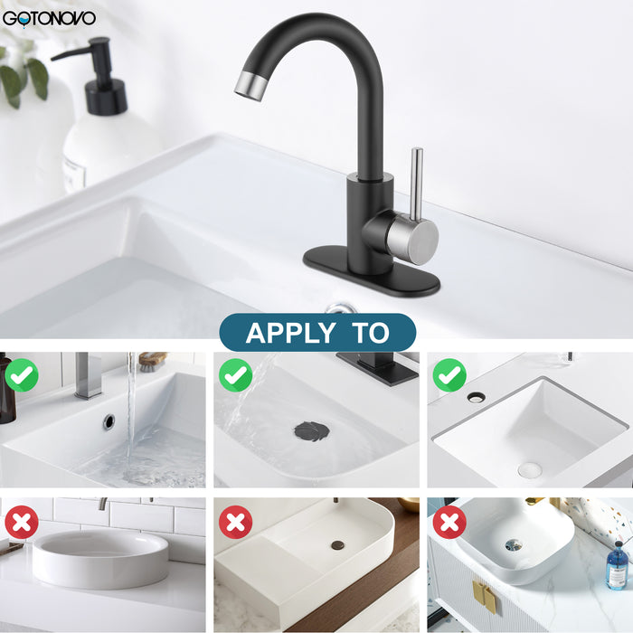 gotonovo Bathroom Sink Faucet,Single Handle Vanity Faucet Wet Bar Pre-Kitchen Farmhouse RV Faucet with Deck Plate, Watre Supply Hoses and Drain Stopper