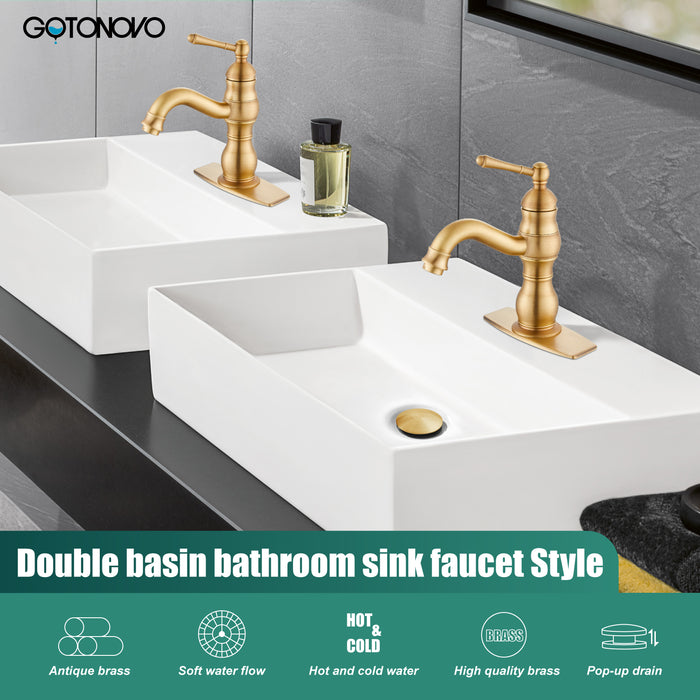 gotonovo Bathroom Sink Faucet Brass Bathroom Faucet Single Hole One Handle with Overflow Pop Up Drain Assembly Deck Mount Lavatory Vanity Mixer Tap with Panel