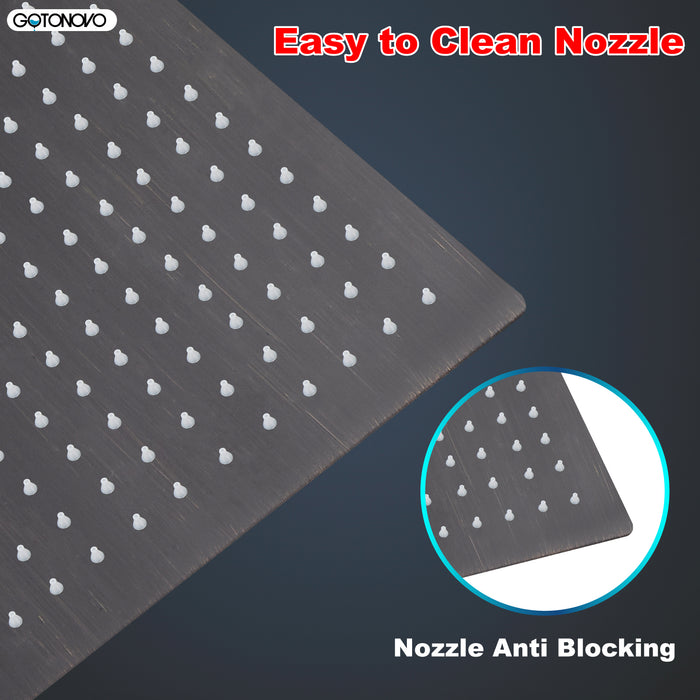 gotonovo Rainfall Shower Head 10 Inch Stainless Steel Square Rainfall  High Pressure Bath Rain Showerhead 1/16" Ultra Thin Waterfall Full Body Coverage with Silicone Nozzle