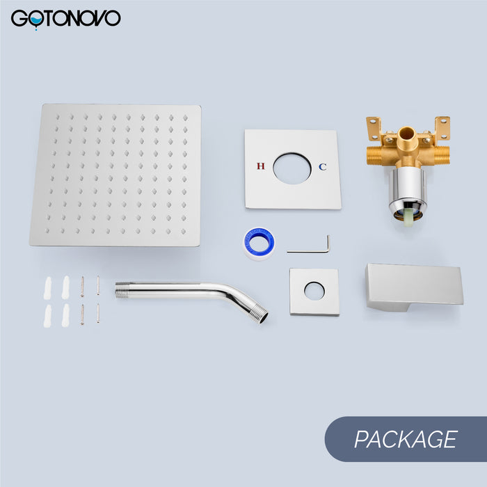 gotonovo Shower Faucet Set Bathroom Rain Shower System SUS304 Stainless Steel 8 Inch Square Showerhead Single Handle With Rough-in Valve Shower Trim Kit