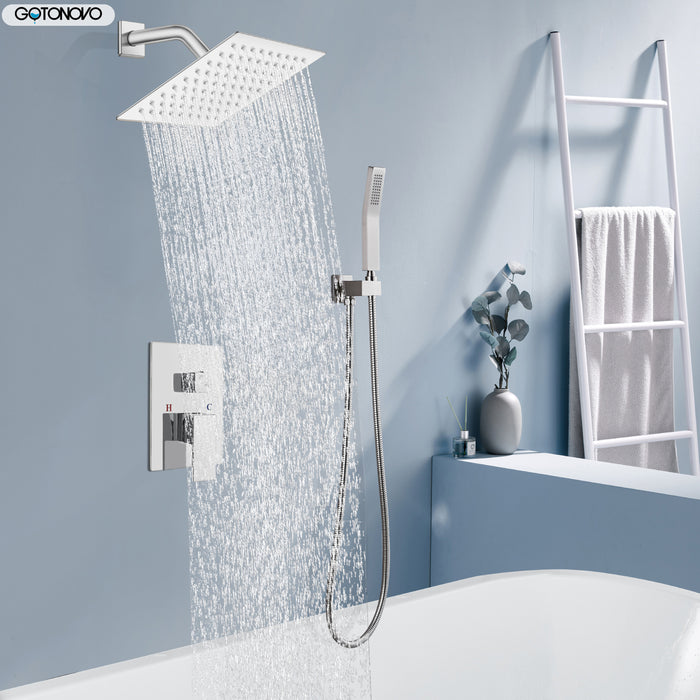 gotonovo wandmontage douchekraan regendouchesysteemset 8 inch vierkante hogedrukdouchekop met trim en handsproeier Ruwe klepbehuizing inbegrepen Mixer Douchecombinatieset Badkamer 