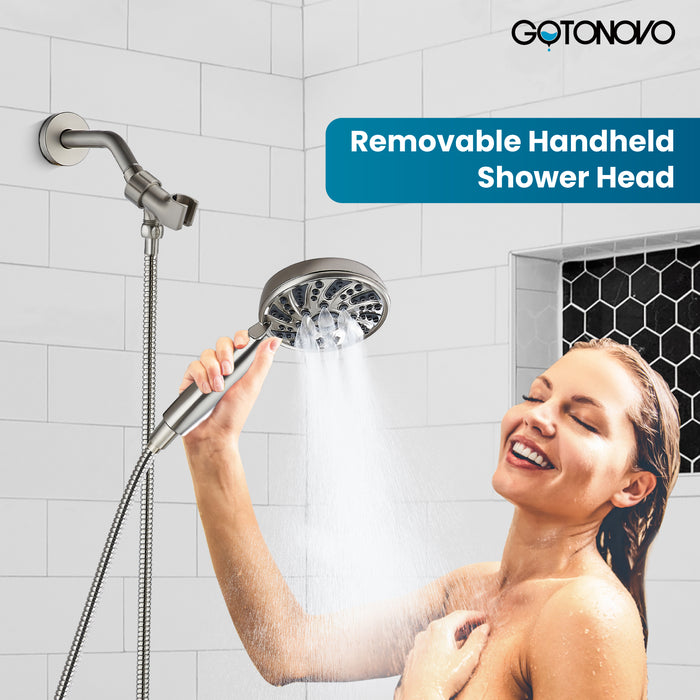 gotonovo Bathroom Shower Head Kit High Pressure Combo System Shower Faucet 6 Modes ABS Handheld Spray Shower Trim Kit Valve Included Shower Head and Handle Set