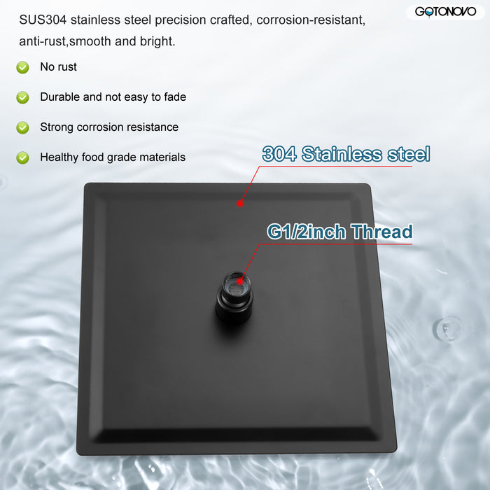 gotonovo Square 12 inch regendouchekop drukbalans douchesysteem wandgemonteerde douchekraan complete set met handsproeier inbegrepen ruw ventiellichaam en bekleding 