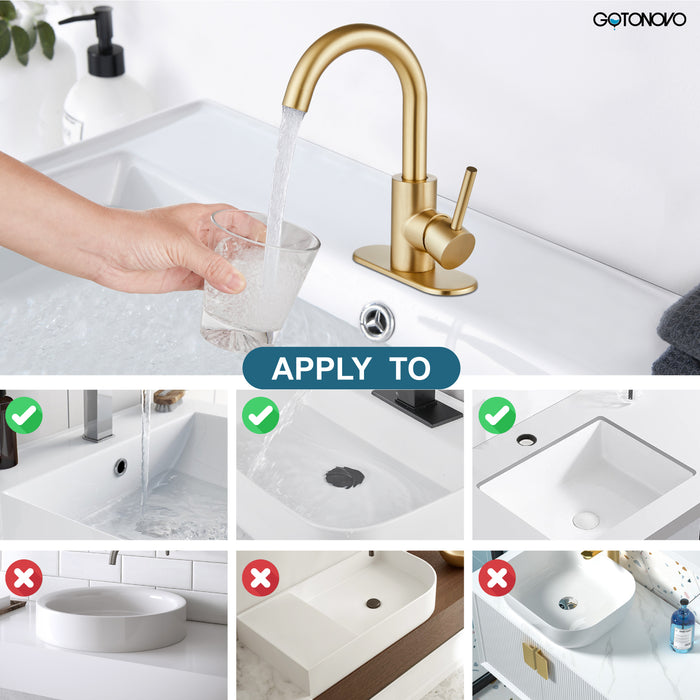 gotonovo Bathroom Sink Faucet Single Handle Vanity Faucet with 360°Rotation Spout Wet Bar Pre-Kitchen Farmhouse RV with Deck Plate and Supply Hoses