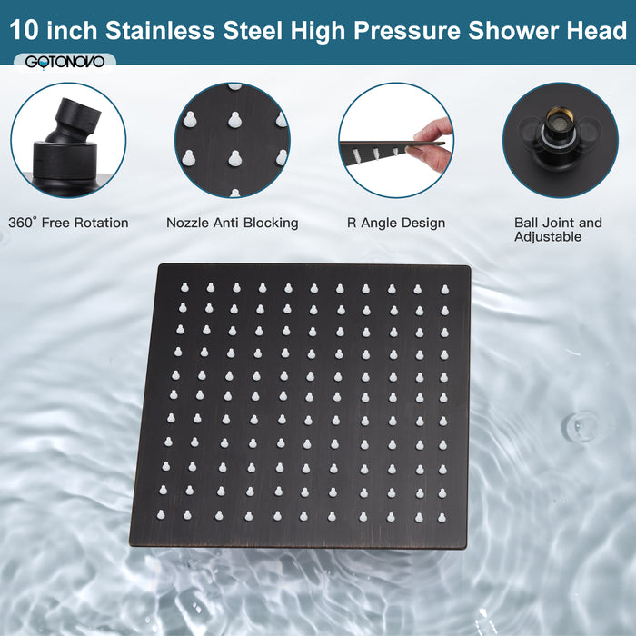 gotonovo Shower System 10 Inch Square Shower Head with Handheld Shower and Waterfall Tub Spout Wall Mount Rainfall Shower Faucet Rough-in Valve 3 Function Shower Combo Set