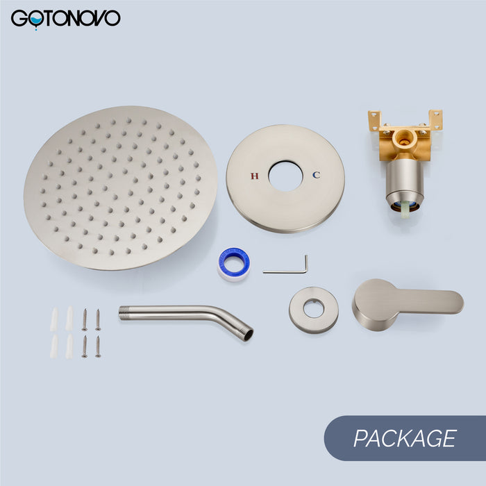gotonovo Shower Faucet Set, Single Function Shower Trim Kit, Wall Mount 8 Inch Round Rainfall Shower Head and Handle Set, Single Handle Shower System Set Rough-in Valve