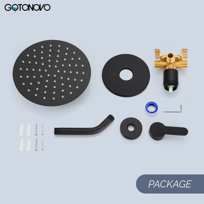 gotonovo Shower Faucet Set, Single Function Shower Trim Kit, Wall Mount 8 Inch Round Rainfall Shower Head and Handle Set, Single Handle Shower System Set Rough-in Valve