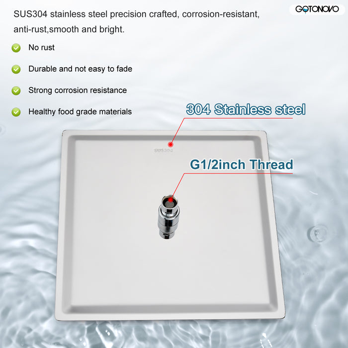 gotonovo Square 12 inch regendouchekop drukbalans douchesysteem wandgemonteerde douchekraan complete set met handsproeier inbegrepen ruw ventiellichaam en bekleding 
