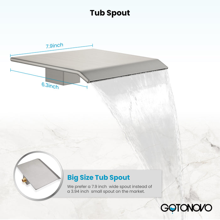 gotonovo 12 Inch Rain Mixer Shower Faucet Set with Waterfall Tub Spout Ceiling Mount with Handheld Spray Pressure Balance Rough-in Valve and Trim Included